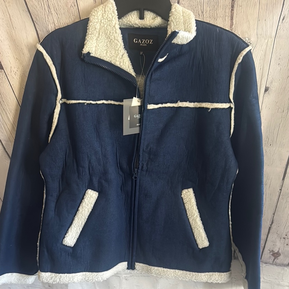 Gazoz Dark Blue and White Sherpa Jacket - Picture 3 of 9